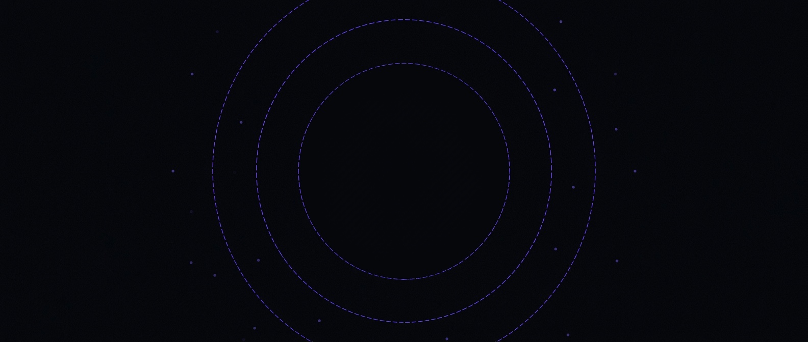 Concentric dashed violet orbits around a completely empty centre, waiting to be filled.